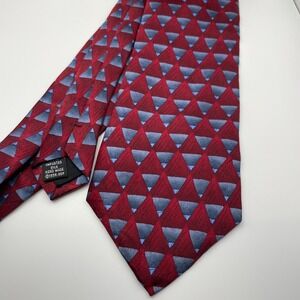 Grateful Dead GD 100% Silk Hand Made Neck Tie Red Blue Geometric Pattern